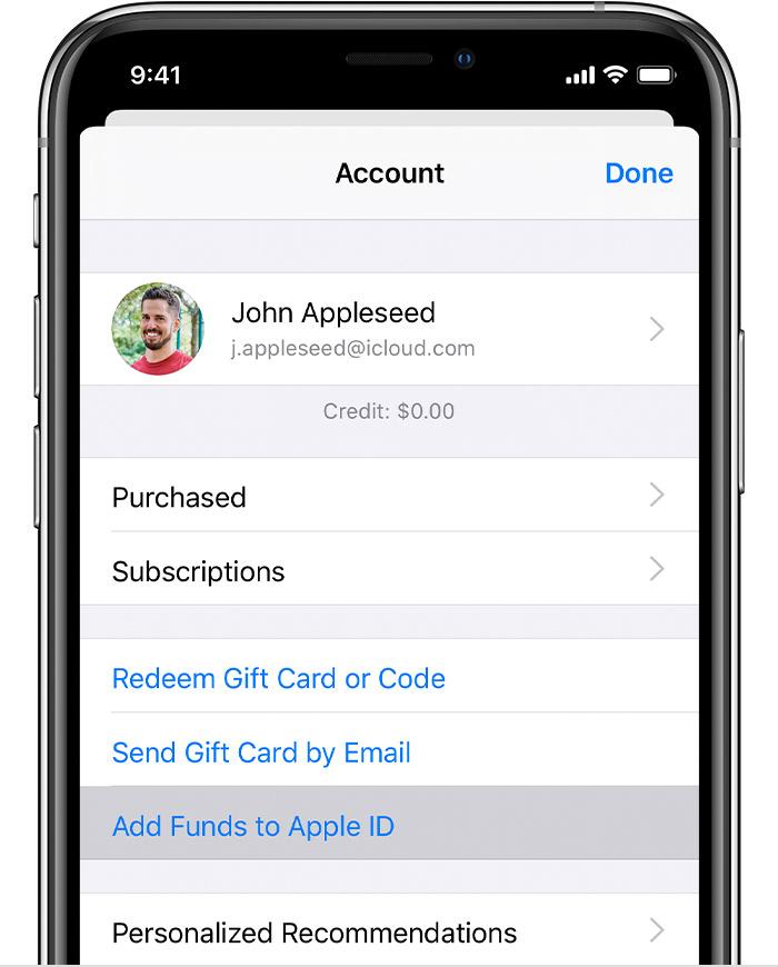 إضافة رصيد إلى Apple ID على أجهزة iOS
