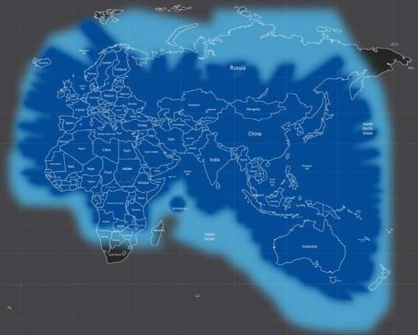 خريطة تغطية أقمار الثريا