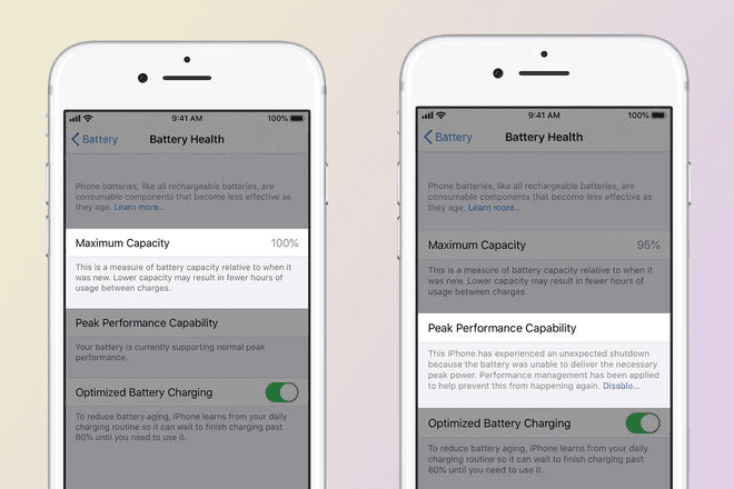 صحة البطارية في أنظمة iOS 