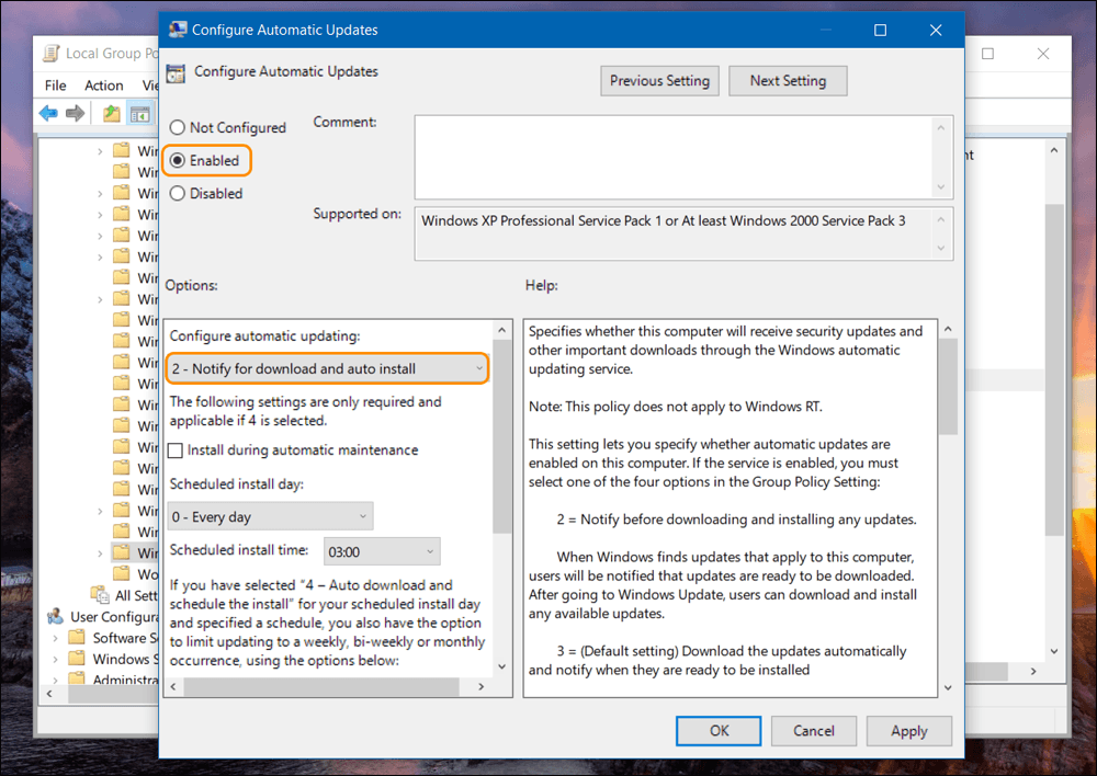 تعطيل تحديثات ويندوز 10 من group policy