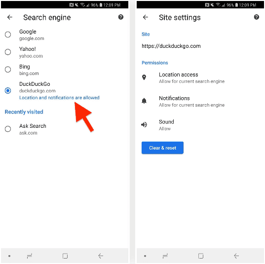 محرك بحث DuckDuckGo افتراضي في كروم