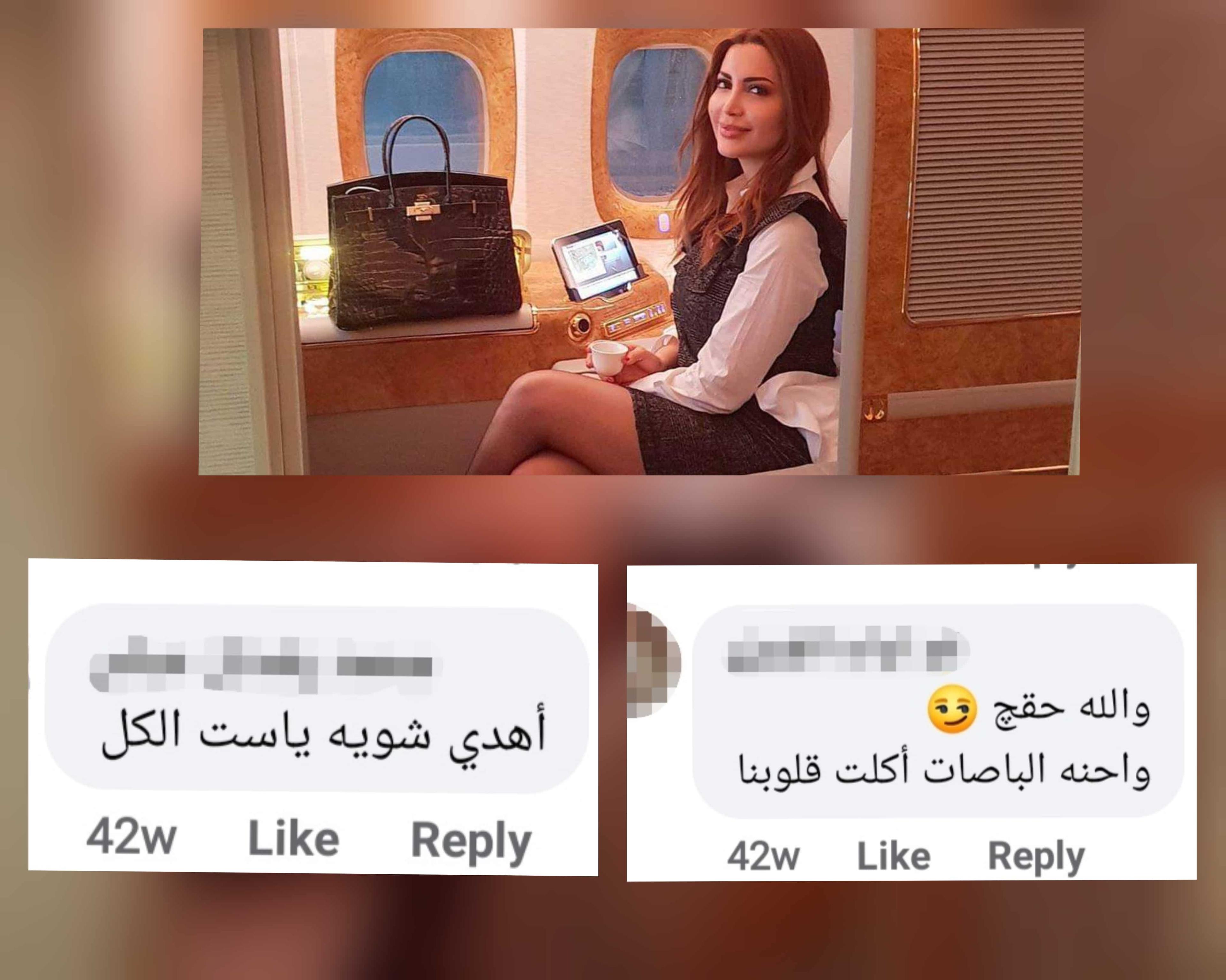 أحد صور نسرين في طائرة خاصة وبعض التعليقات عليها 