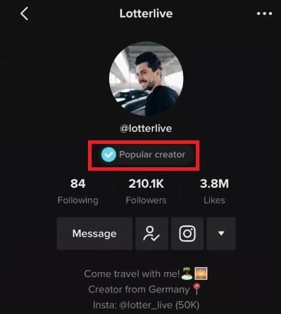 TikTok Popular Creator أنواع الحسابات الموثّقة