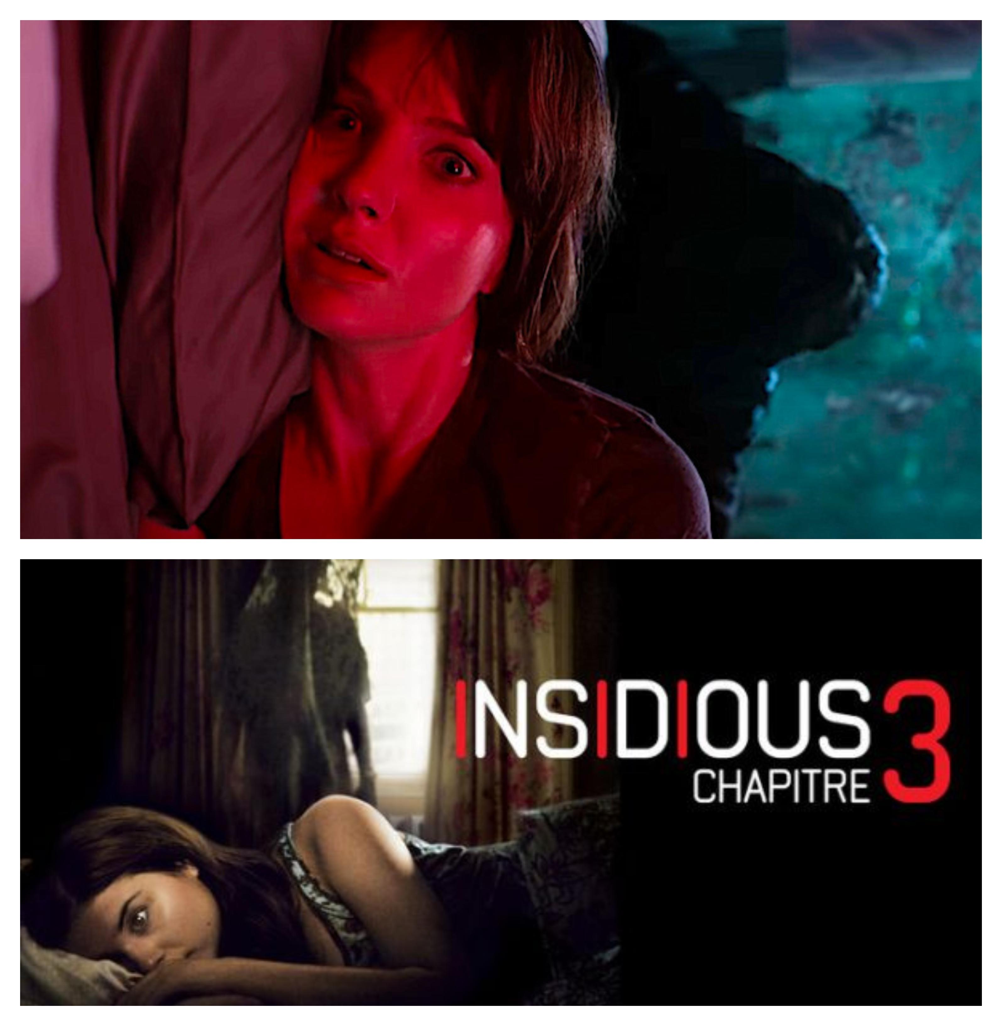 مشهد من فيلم malignant وبوستر الجزء الثالث من insidious