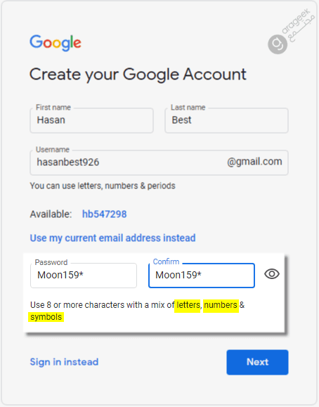 google-signup-password