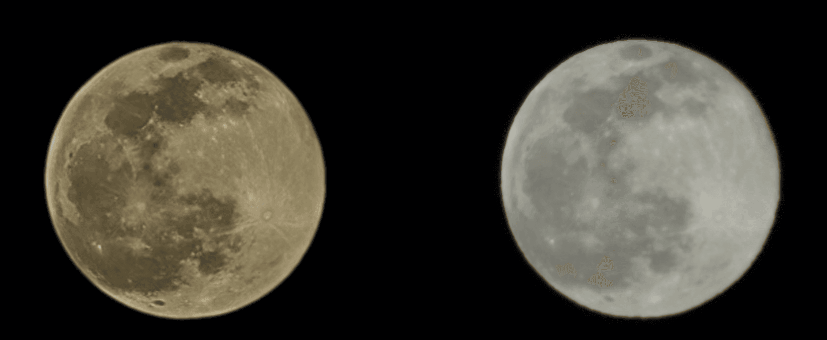 مقارنة صورة القمر بين كاميرا سوني - على اليمين - وهاتف سامسونج - على اليسار