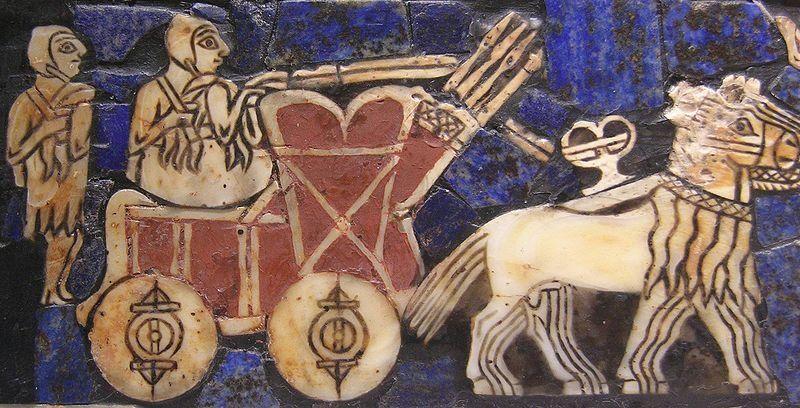 عربة ذات عجلات من الحضارة السومرية استخدمت في معركة اور قبل 2500 عام قبل الميلاد