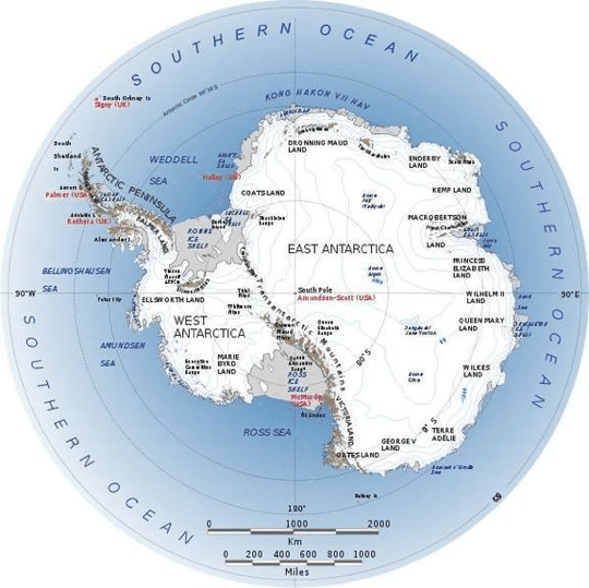 خريطة توضح أماكن النشاط البركاني في القارة الجنوبية