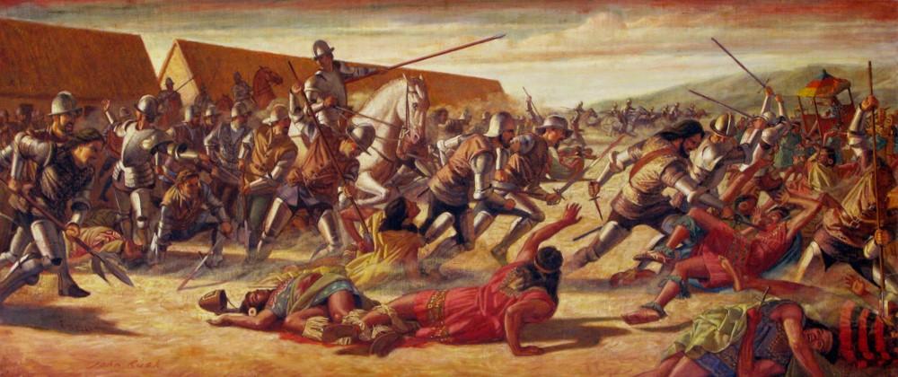 صورة تجسد حرب الإسبان ضد شعب المايا. 