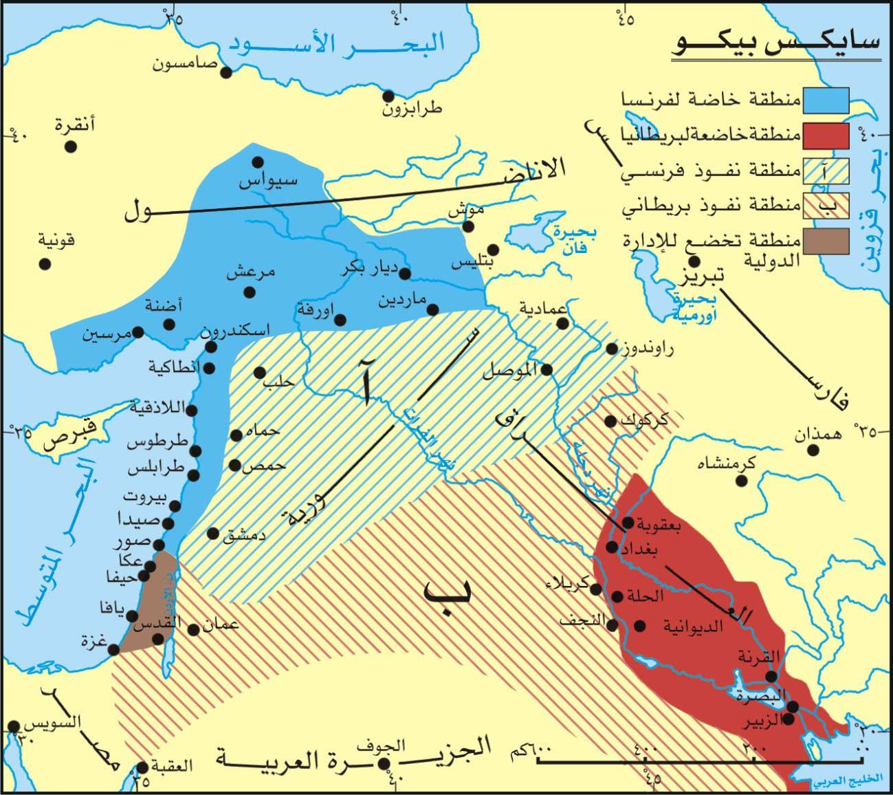 خريطة سايكس بيكو وتقسيم المنطقة العربيّة