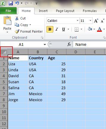 ضغطة واحدة لإختيار الكل - Microsoft Excel