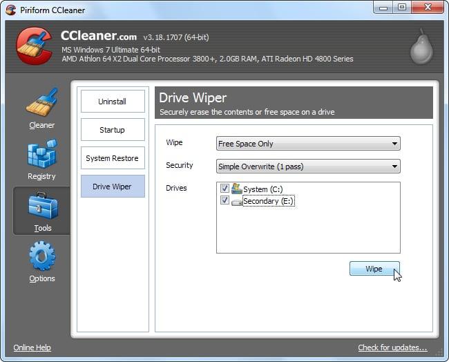 إطالة عمر وحدات تخزين SSD - برنامج CCleaner