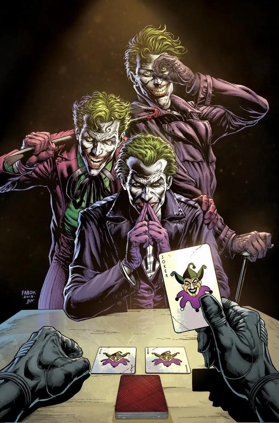 الكوميكس الأبرز في 2020 - الغلاف الأمامي لـ Batman vs. Joker - Three Jokers.