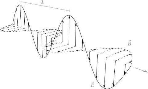 بنية الموجة الراديوية (يظهر فيها تعامد الحقلين الكهربائي والكهرطيسي) - الفرق بين موجات الراديو وموجات الصوت