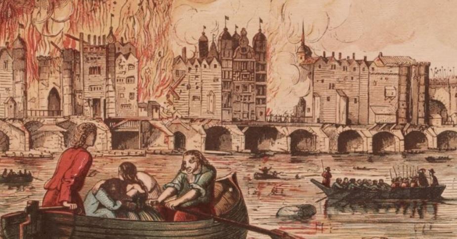هروب السكان من حريق لندن الكبير عبر نهر التايمز