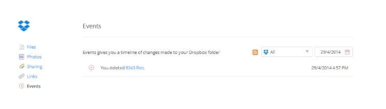 النسخ الاحتياطي: صورة السجل في برنامج Dropbox