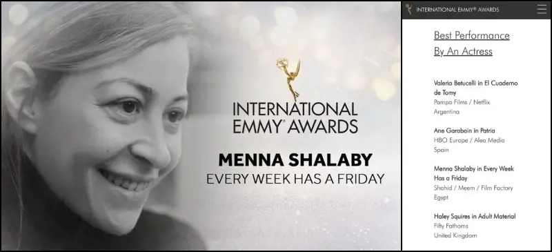 الإعلان عن ترشيح منة شلبي في جوائز الإيميز بالموقع الرسمي عن مسلسل في كل أسبوع يوم جمعة