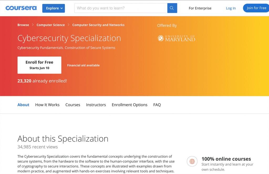 أفضل الكورسات في امن المعلومات: Cybersecurity Specialization Coursera