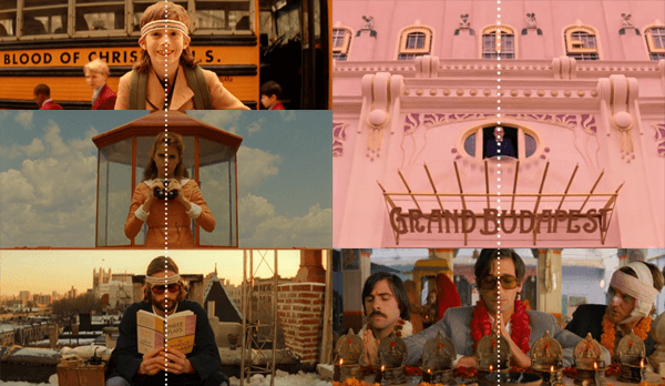 أمثلة على التماثل في أفلام المخرج ويس أندرسون.