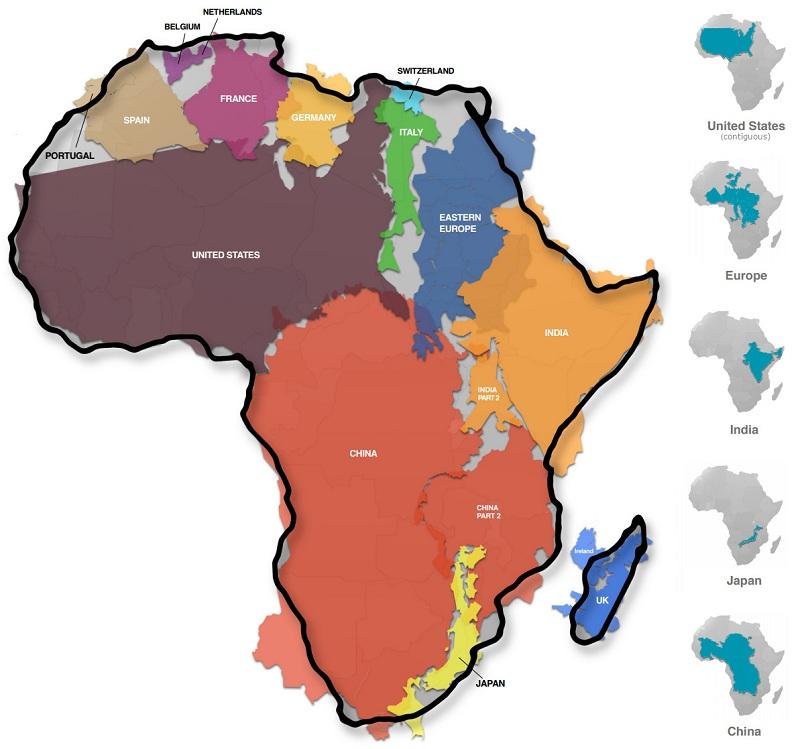 الحجم الحقيقي لأفريقيا