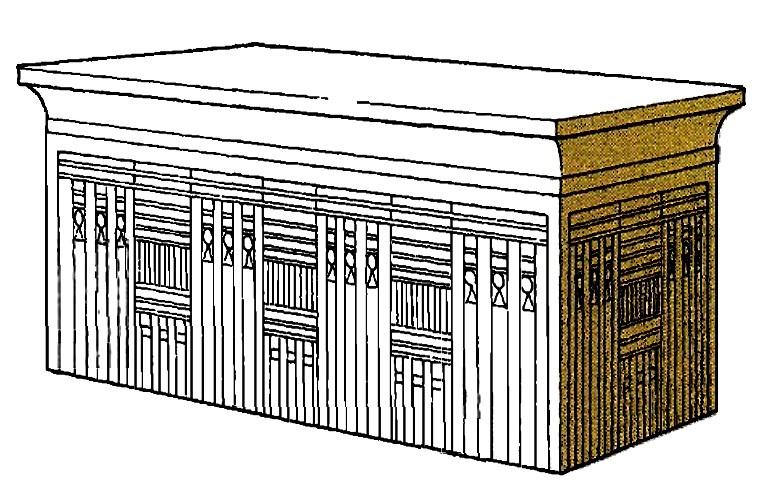 رسم لتابوت الملك منكاورع المنحوت من حجر البازلت والذى غرق أثناء نقله لانجلترا