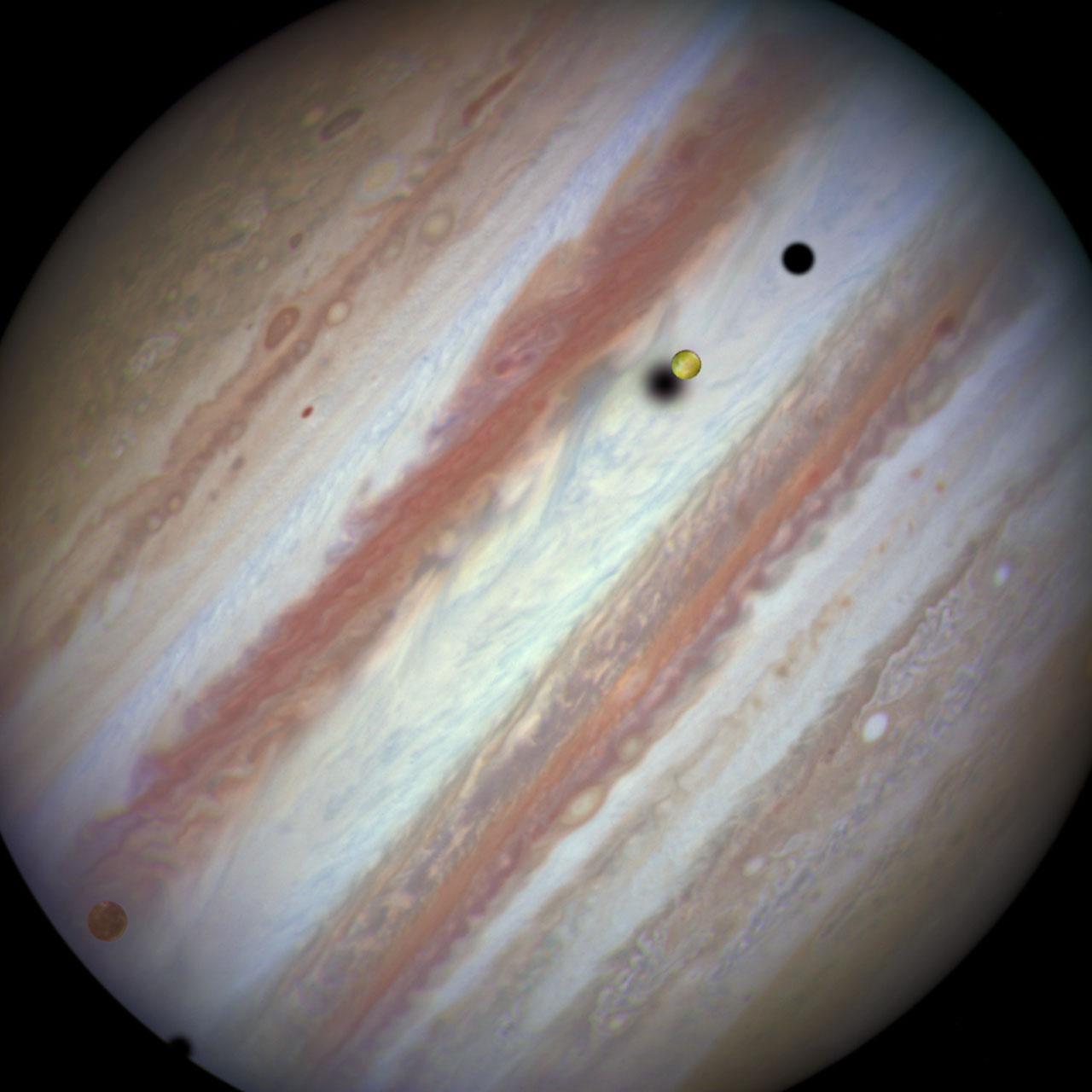 Three moons and their shadows parade across Jupiter — beginnin