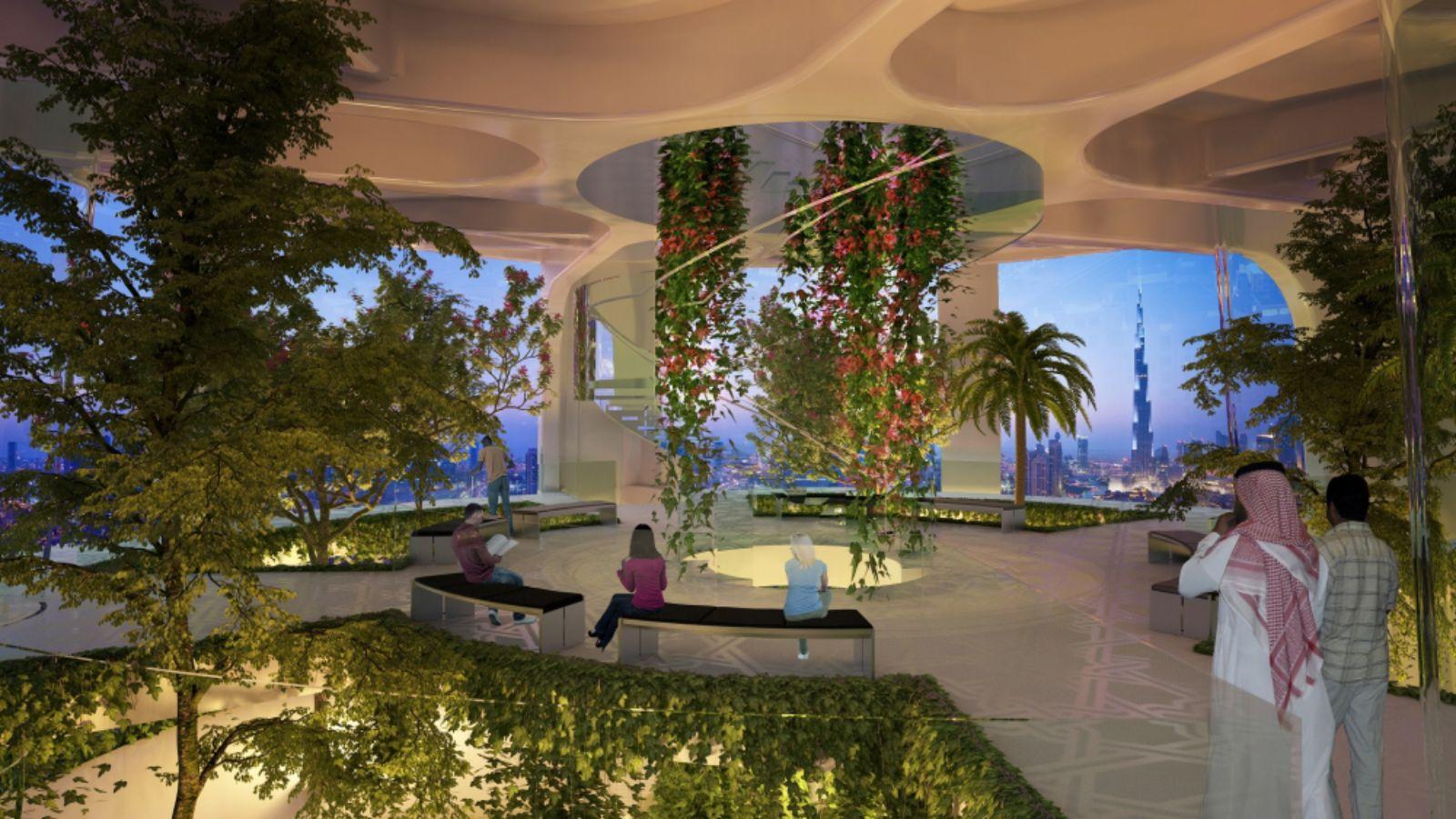 برج خور دبي - نموذج من نماذج الحدائق الداخليـة في البـرج
