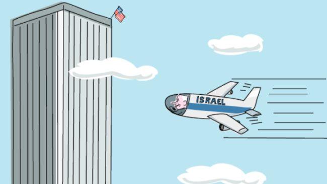 صورة شائعة تبرز العلم الاسرائيلي على الطائرة التي اصطدمت ببرج التجارة العالمي الامريكي ، في إتهام لإسرائيل بالوقوف وراء الهجمات