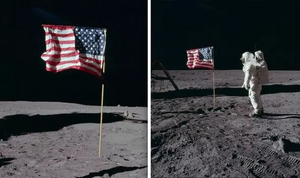 للمشككين ????، هكذا رفرف العلم الأمريكي على سطح القمر بدون هواء وبدون غلاف جوي! 1-_1_