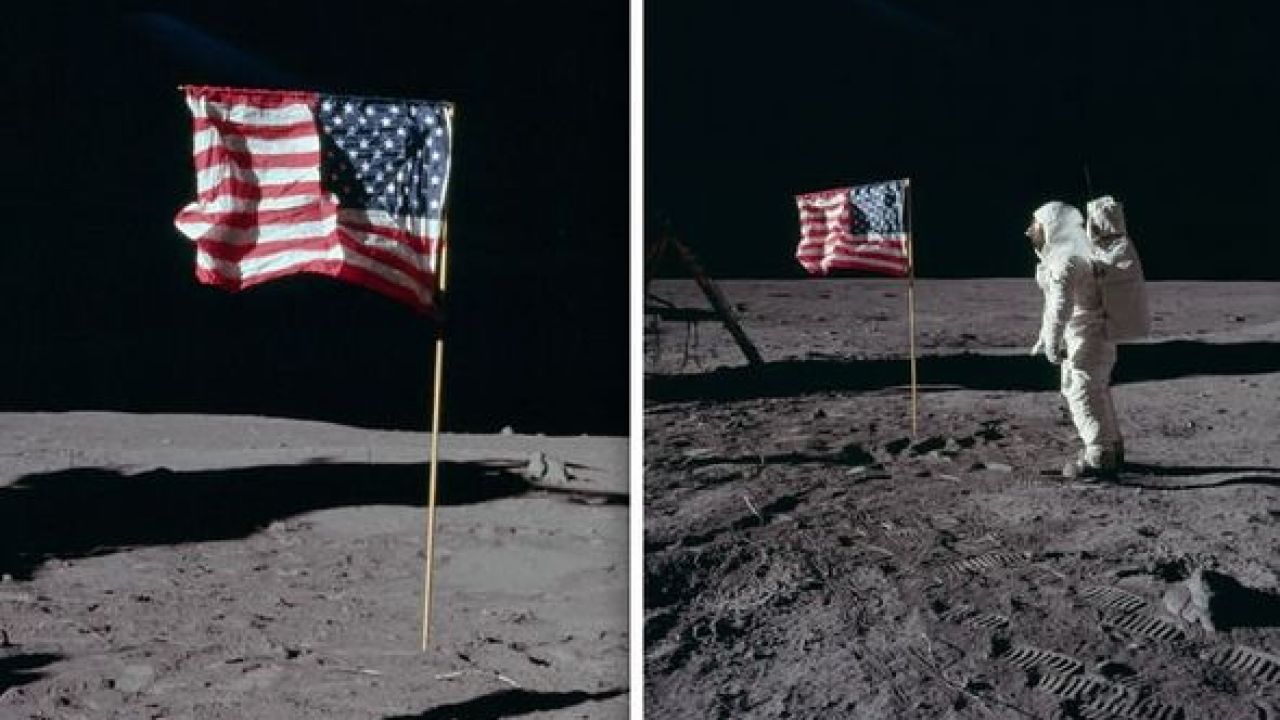 للمشككين ????، هكذا رفرف العلم الأمريكي على سطح القمر بدون هواء وبدون غلاف جوي! NASA_Moon_Ay_Apollo-11_NASA